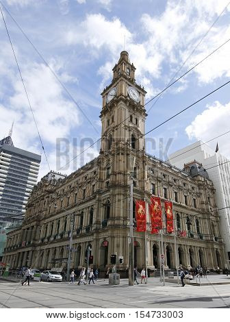 MELBOURNE, AUSTRALIA - JANUARY 24, 2016: H&M store at Bourke Street in Melbourne, Australia. Previously the General Post Office it is iconic building in Renaissance revival style.