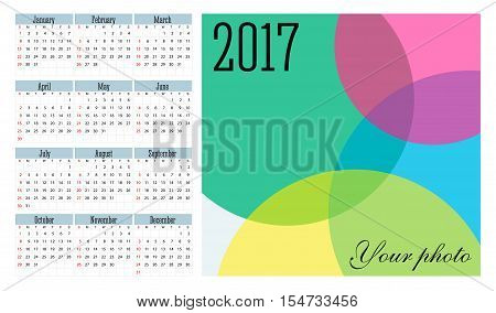 Simple 2017 year vector calendar / 2017 calendar design
