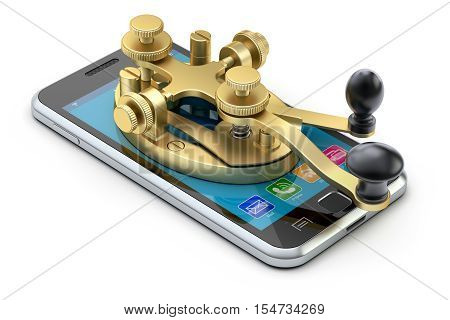 Communication concept with morse code telegraphy device on the mobile phone - 3D illustration