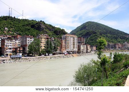 Borcka city and Coruh River in Artvin, Black Sea, Turkey.