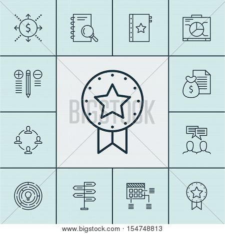 Set Of Project Management Icons On Analysis, Innovation And Money Topics. Editable Vector Illustrati