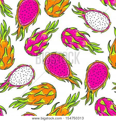 gradon fruit pattern. Pitaya, pitahaya fruit, vector seamless pattern