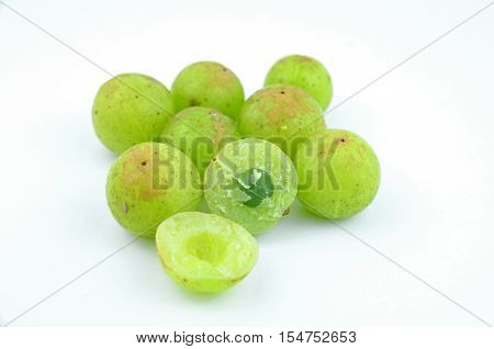 Indian gooseberry on a white background. It is used in herbal medicine.