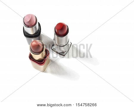 make up cosmetics isolated on white background, top view