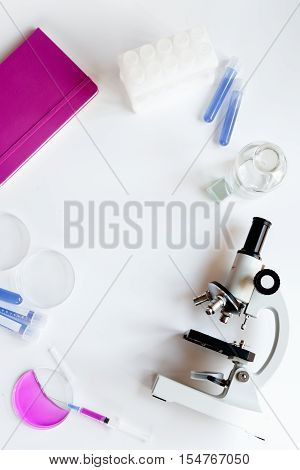 doctor workplace with microscope at lab top view no one