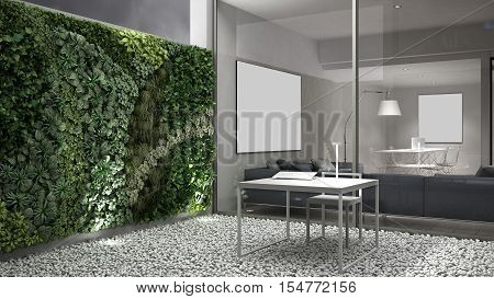 Vertical gardening, office courtyard design, 3d illustration