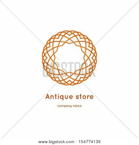 Luxury logotype for antique store. Ornamental vector symbols. Volumetric golden big bud. Isolated abstract colorful vector logo. Vector vintage mandala logo. Kaleidoscope flower