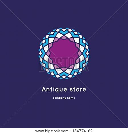 Decorative flower element. Ornamental vector symbols. Circle colorful icon. Isolated abstract colorful vector logo. Vector vintage mandala logo. Kaleidoscope flower.