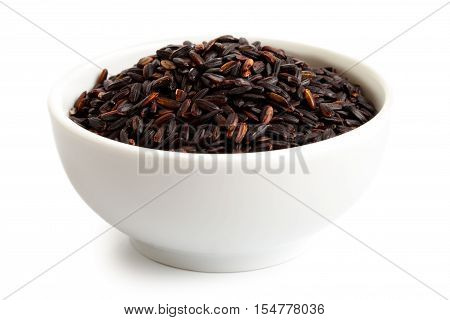 Bowl Of Nerone Black Long Grain Rice Isolated On White.