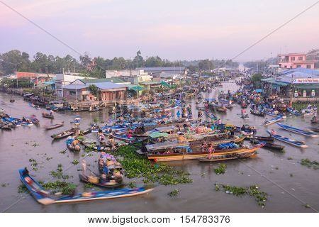 Floating Market In Mekong Delta, Southern Vietnam