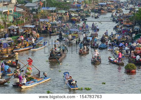 Floating Market In Mekong Delta, Southern Vietnam