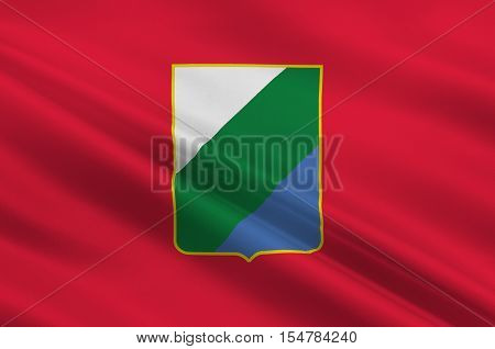 Flag of Abruzzo is a region of Italy. 3d illustration
