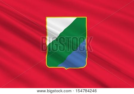 Flag of Abruzzo is a region of Italy. 3d illustration