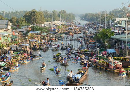 Floating Market In Mekong Delta, Southern Vietnam