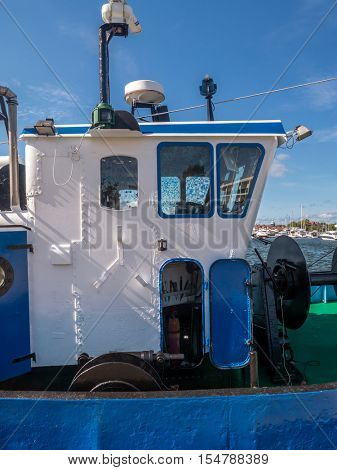 Closeup of cutter berthing at the harbour