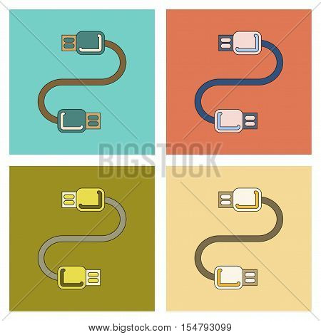 assembly of flat icon electricity usb cable