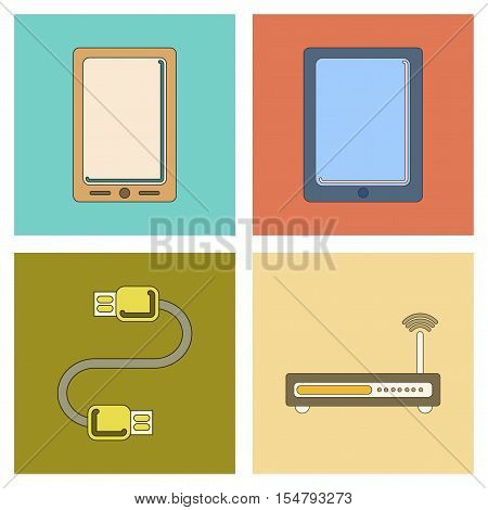 assembly of flat icon Wi fi modem mobile phone gadget usb cable