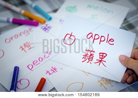 Mandarin; Learning New Language With Fruits Name Flash Cards