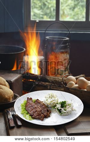 picanha potato with rice and beans drover