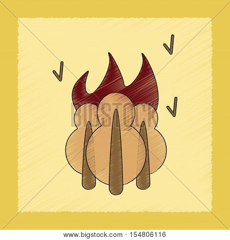 flat shading style icon of fire in the forest