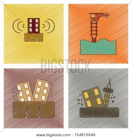 assembly flat shading style icon of earthquake and flood