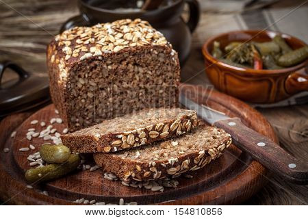 Whole Grain Rye Bread With Seeds.