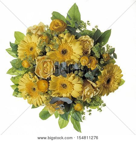 Bouquet of a beautiful yellow flowers isolated on white background