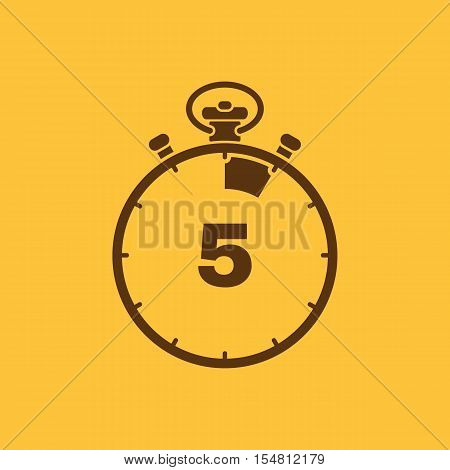 The 5 seconds, minutes stopwatch icon. Clock and watch, timer, countdown, stopwatch symbol. UI. Web. Logo. Sign. Flat design. App. Stock vector