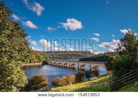 Ashopton Viaduct above Ladybower Reservoir, which are situated in the Upper Derwent Valley at the heart of the Peak District National Park