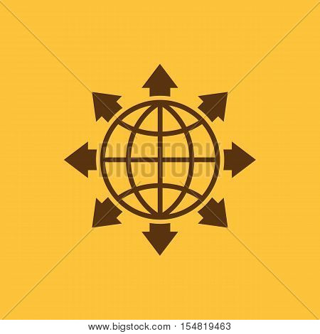 The global solution icon. WWW and browser, development, search, SEO, global solution symbol. UI. Web. Logo. Sign. Flat design. App. Stock vector