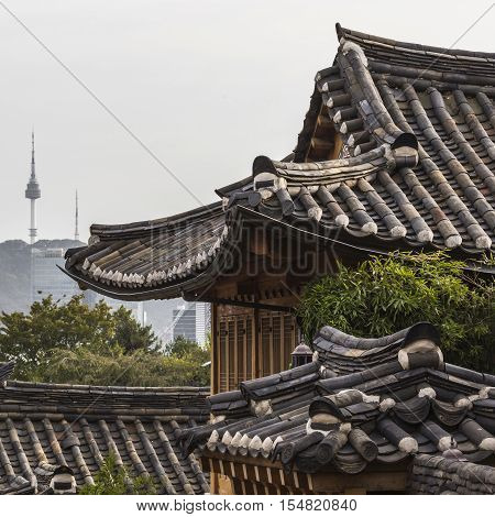Bukchon Hanok Village is one of the famous place for Korean traditional houses in Seoul South Korea.