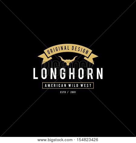 Vintage label with silhouette of bull head. Texas Wild West Theme. Vector illustration