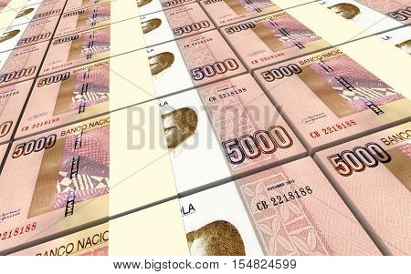 Angolan kwanza bills stacks background. 3D illustration.