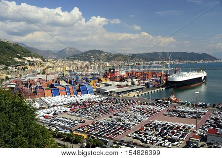 Salerno, Italy 2016 - The harbour and the bay from the road to Amalfi