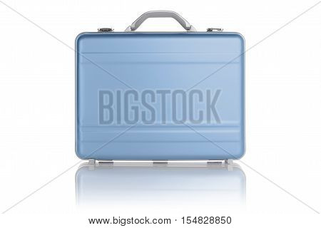 Light blue metal suitcase isolated on white background