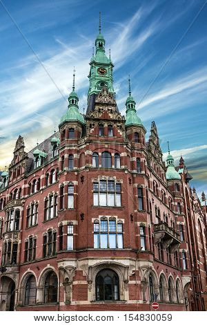 Hamburg, Germany. Old warehouse historical port building