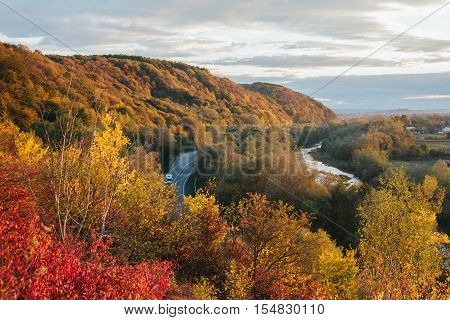 buetiful view of the road from a height. autumn
