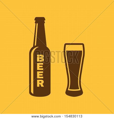 Bottle and glass of beer icon. Beer and pub, bar symbol. UI. Web. Logo. Sign. Flat design. App.Stock vector