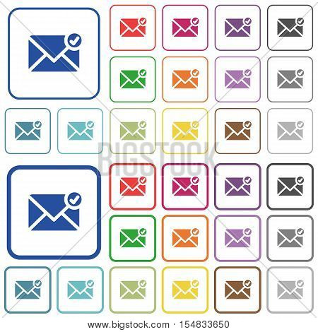 Mail sent color icons in flat rounded square frames. Thin and thick versions included.