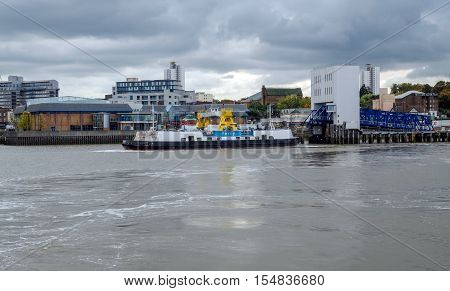 Woolwich Ferry, crosses the river Thames in London