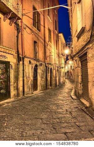 Old Town of Campobasso in Italy in night