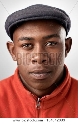 Portrait of real black african man with no expression ID or passport photo full collection of diverse face and expressions