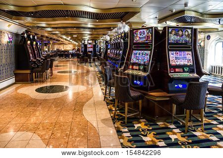 Cruise liner Costa Mediterranea - Sep 19, 2016: Gaming casino interior on Cruise liner Costa Mediterranea
