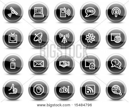 Internet comunicazione web icone, cerchio nero lucido pulsanti serie