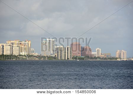 West Palm Beach Skyline by the sea, Palm Beach, Florida, USA.