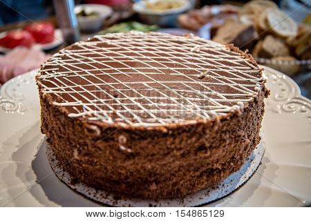 chocolate cake on dinner table for clebration