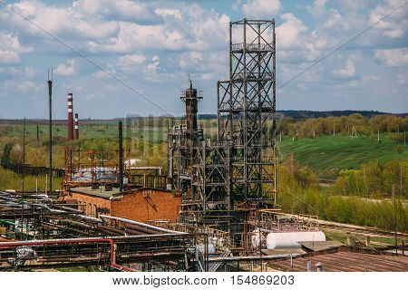 Towers in factory of synthetic rubber in Efremov, Tula Region