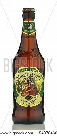 CIRCA SEPTEMBER 2016 - GDANSK: Ginger Beard beer isolated on white background. It is brewed in Wychwood Brewery in Witney, Oxfordshire, England owned by Refresh UK, a subsidiary of Martons.