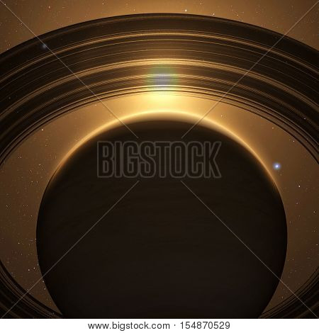 planet Saturn with rings at sunrise on the space background. 3D render. Elements of this image furnished by NASA
