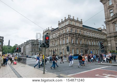 Edinburgh, Scotland - 16 July 2016 - View Of Princes Stree With Walking Peoplet. On 16 July 2016 In